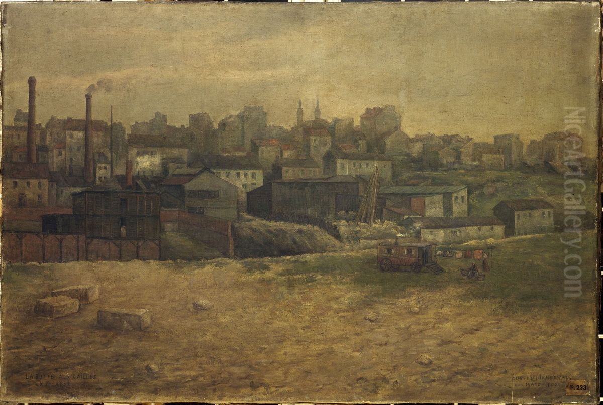 La Butte aux Cailles, vue de la rue Vulpian, 13eme arrondissement Oil Painting by Eugene de Menorval