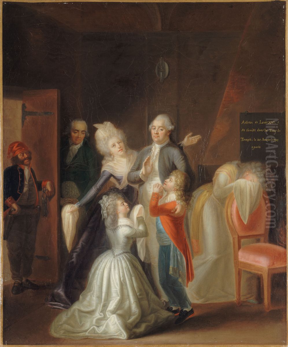 Les adieux de Louis XVI a sa famille, le 20 janvier 1793 Oil Painting by Jean-Jacques Hauer