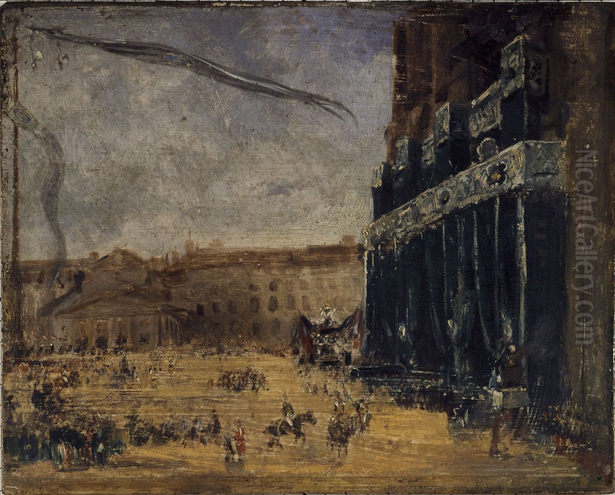 Pompes funebres du duc d'Orleans a Notre-Dame, le 30 juillet 1842 Oil Painting by Jacques Guiaud