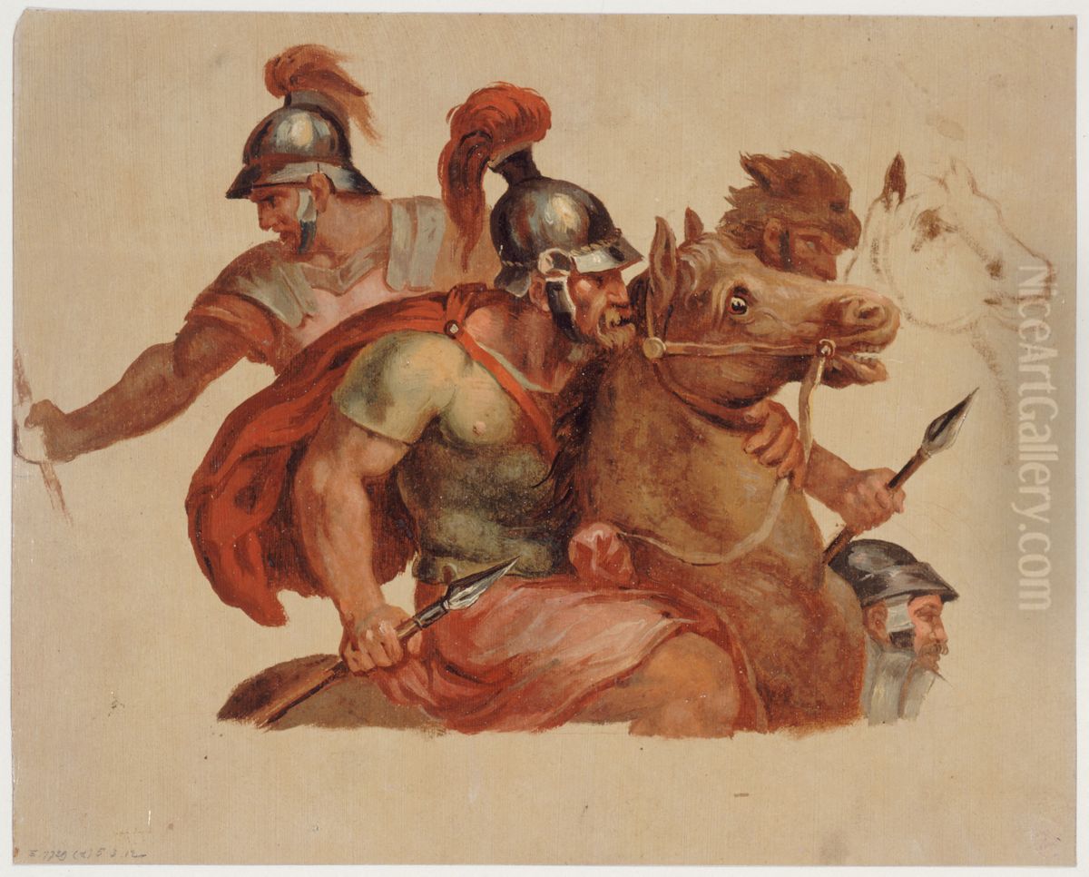 Etudes de cavaliers antiques, d'apres Charles Le Brun Oil Painting by Paul-Jacques-Aime Baudry