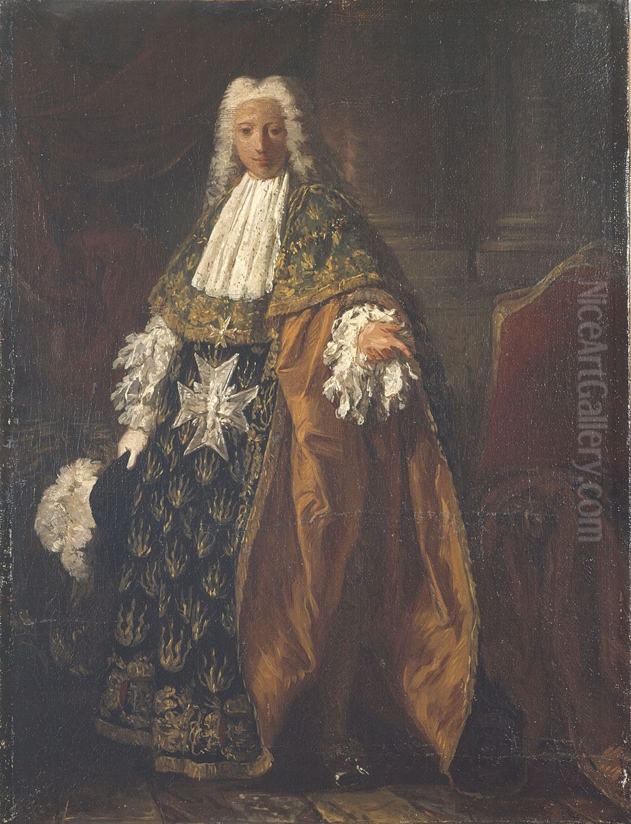 Portrait de Paul-Hippolyte de Beauvillier, duc de Saint-Aignan (1684-1776), en tenue de chevalier de l'ordre du Saint-Esprit Oil Painting by Pierre Subleyras