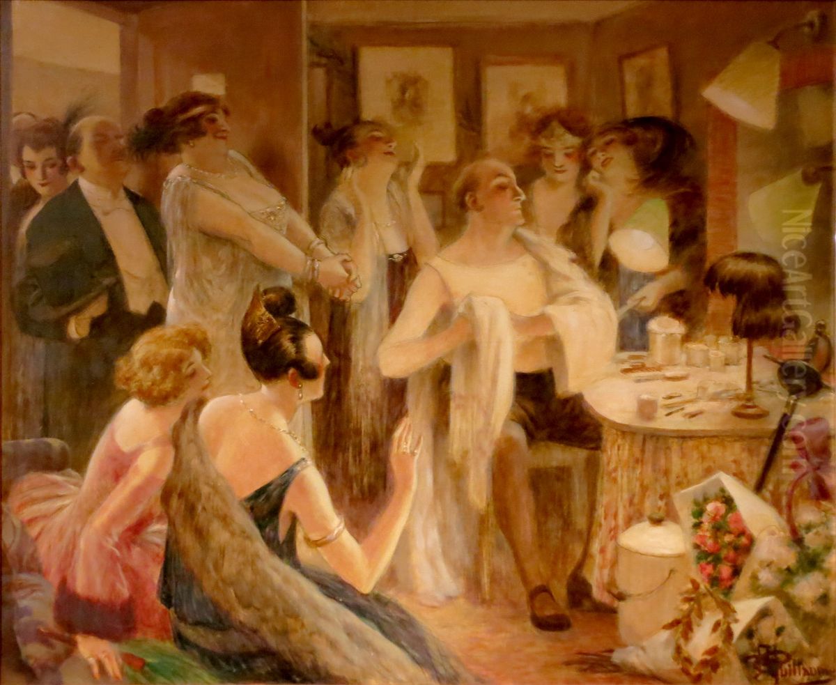 Les admiratrices (Lucien Guitry dans sa loge) Oil Painting by Albert Guillaume