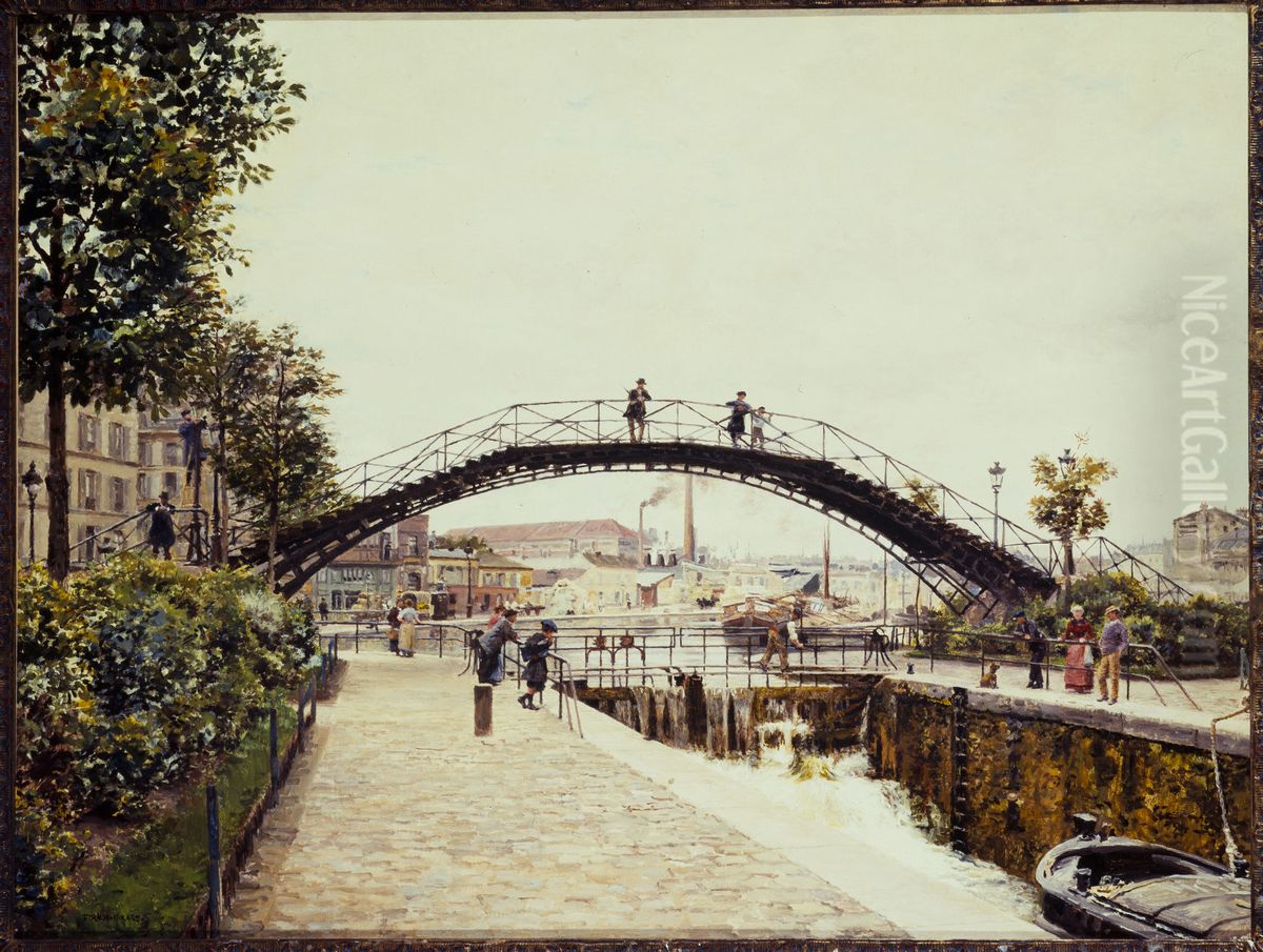 Le Canal Saint-Martin Oil Painting by Marie-Francois Firmin-Girard