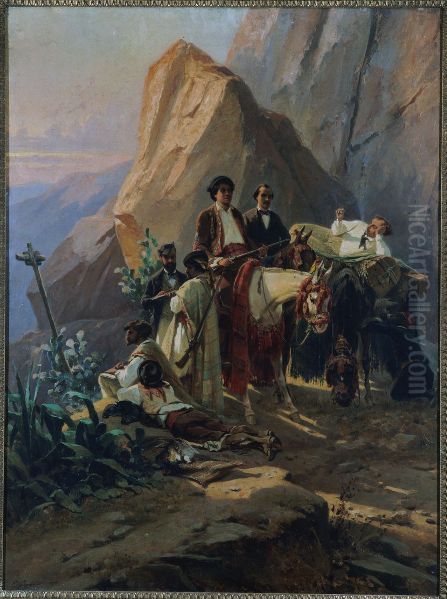 Souvenir du voyage de Paris a Cadix fait, en 1846, par Alexandre Dumas et ses amis Oil Painting by Eugene Giraud