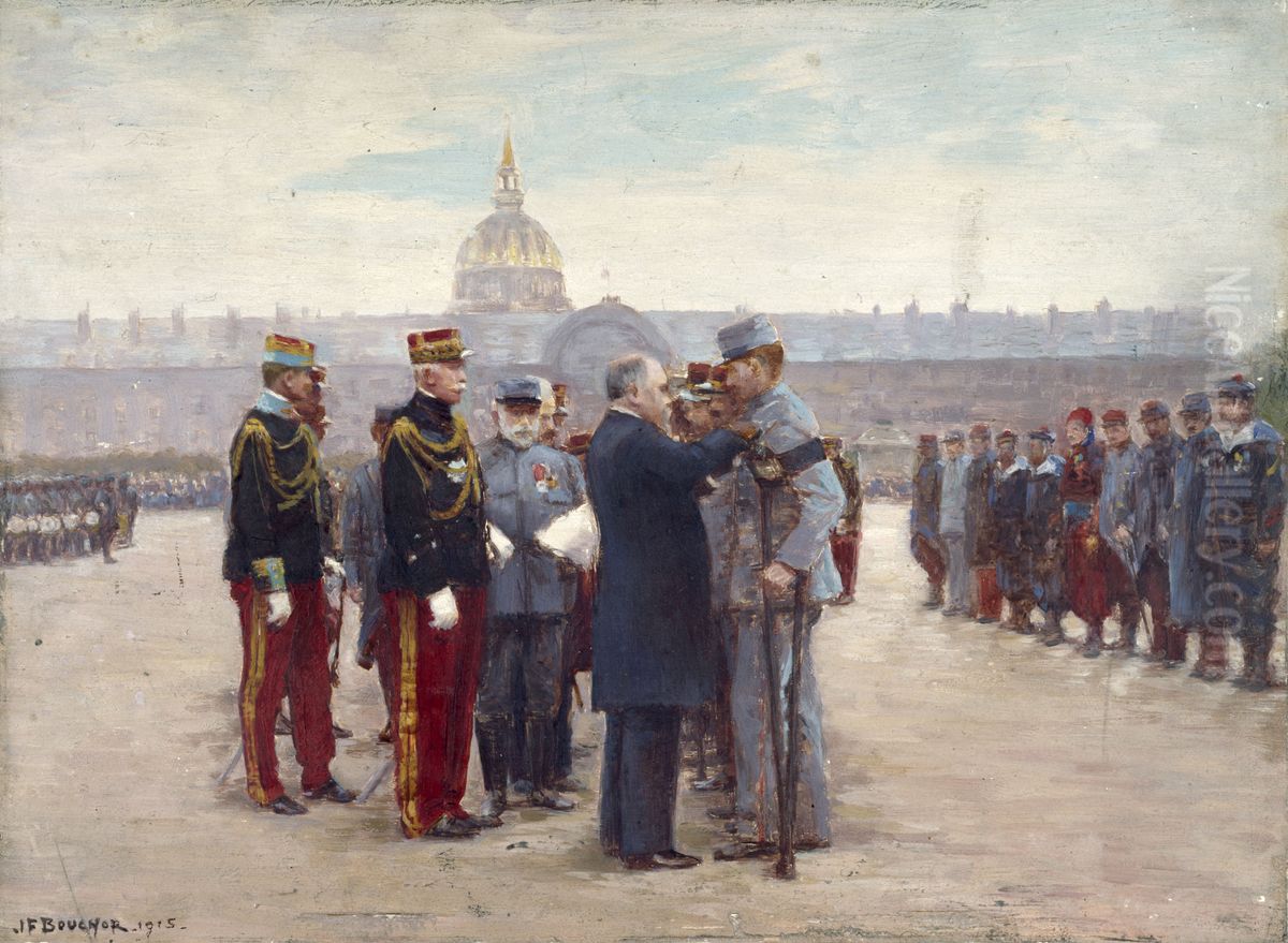 Remise de decorations sur l'esplanade des Invalides par le president Poincare, le 17 septembre 1915 Oil Painting by Joseph-Felix Bouchor