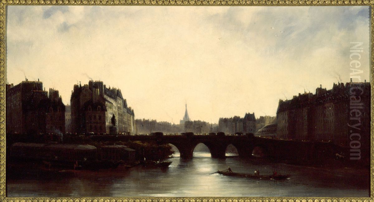 Le Pont-Neuf et l'Ile de la Cite Oil Painting by Adolphe-Hippolyte Couveley