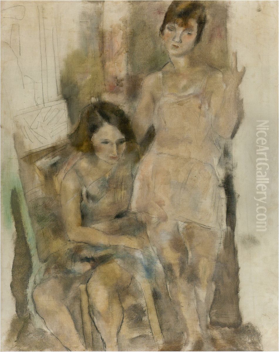 Zimette and Mireille Oil Painting by Jules Pascin