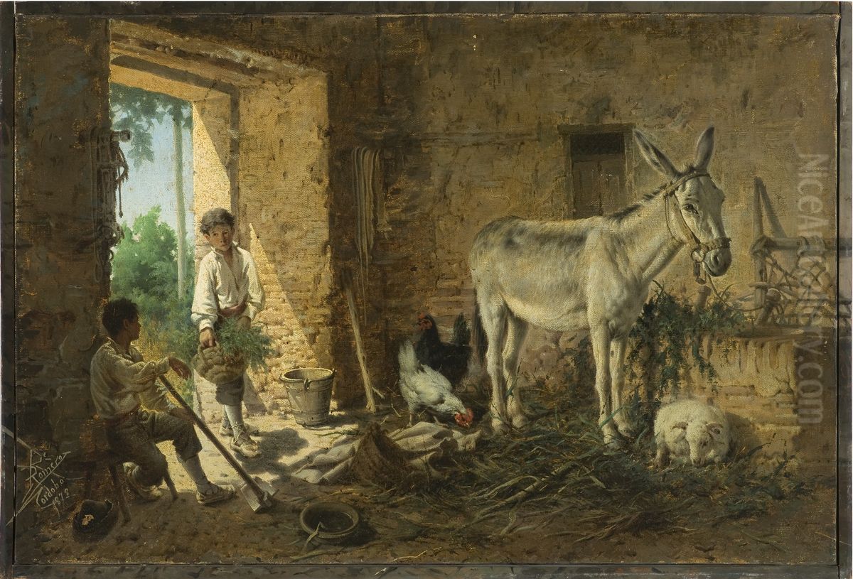 En la cuadra. Oil Painting by Rafael Romero Barros
