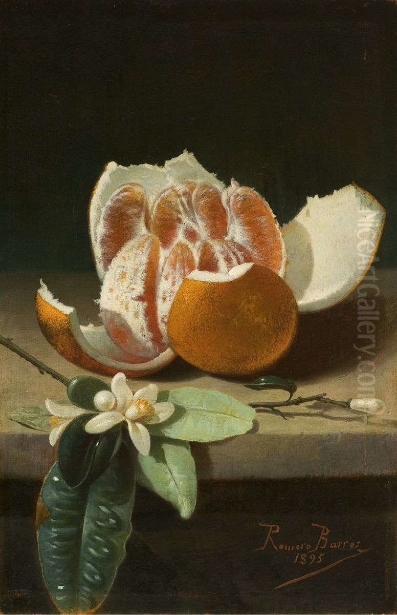 Naranja abierta y azahar Oil Painting by Rafael Romero Barros