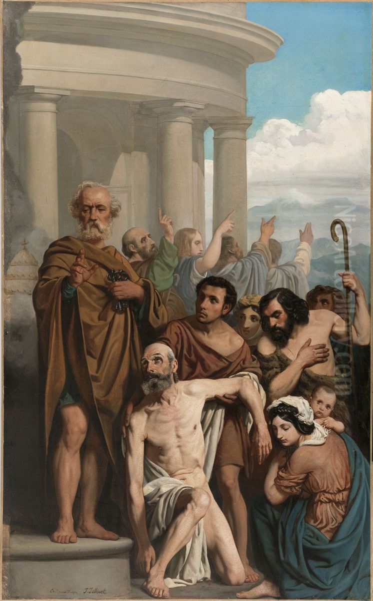 Esquisse pour l'ancienne eglise Saint-Ambroise : Saint Pierre guerissant un boiteux a la porte du temple Oil Painting by Pierre-Jules Jollivet