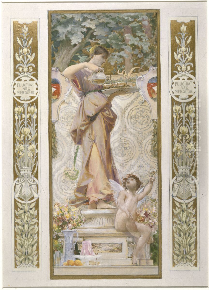 Esquisse pour l'escalier des Fetes de l'Hotel de Ville de Paris : Les Rafraichissements Oil Painting by Luc-Olivier Merson