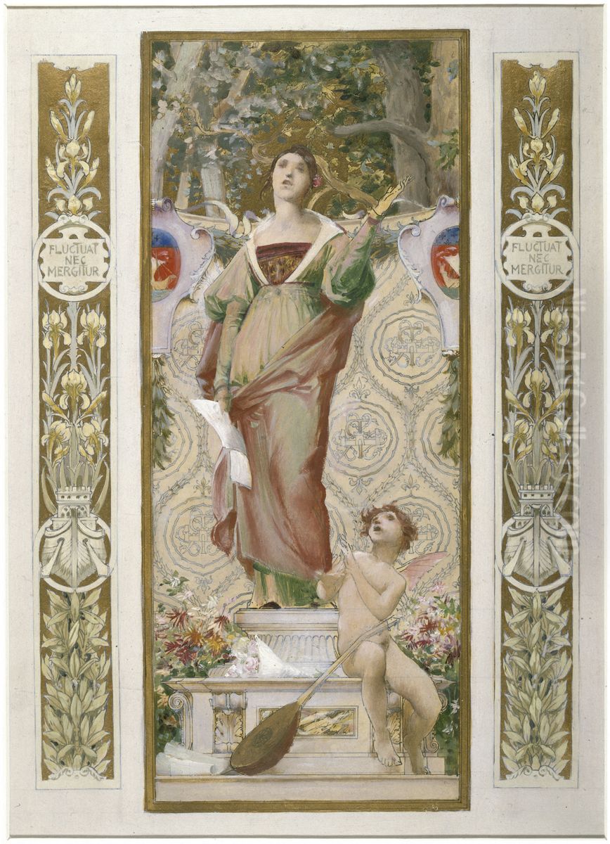 Esquisse pour l'escalier des Fetes de l'Hotel de Ville de Paris : Le Chant Oil Painting by Luc-Olivier Merson