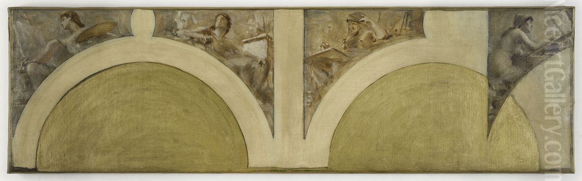 Esquisse pour le salon des Arts de l'Hotel de Ville de Paris : La peinture, la sculpture, l'architecture, la gravure en taille douce Oil Painting by Theobald Chartran