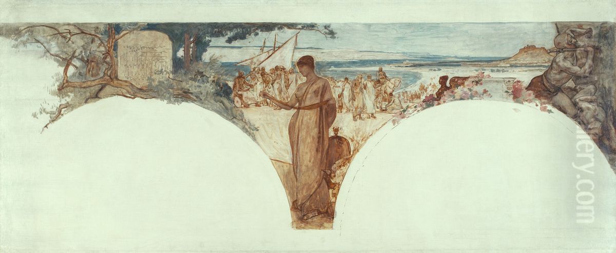 Esquisse pour le salon des Lettres de l'Hotel de Ville de Paris : Histoire de l'ecriture, les temps anciens Oil Painting by Fernand Cormon