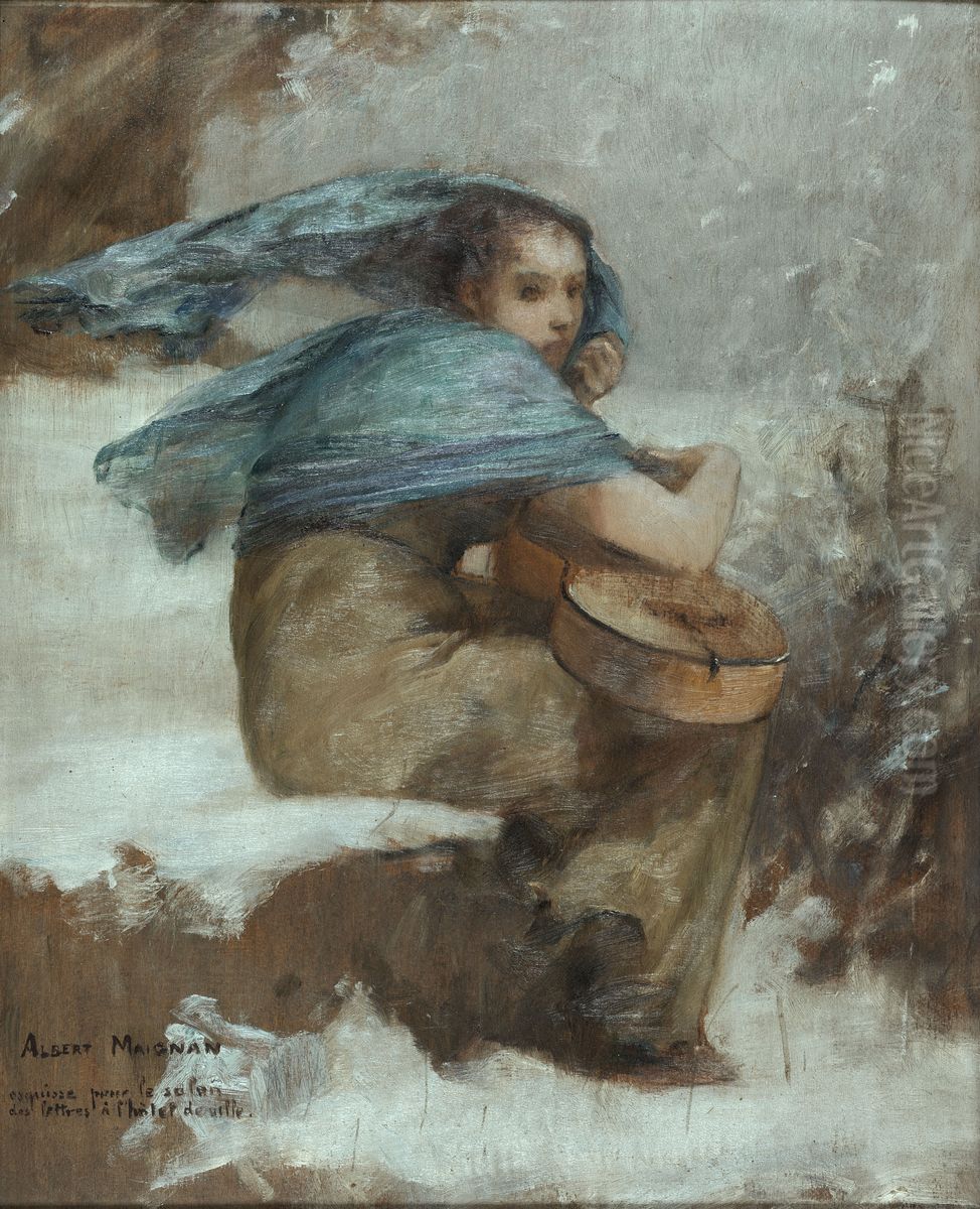 Esquisse pour le salon des Lettres de l'Hotel de Ville de Paris : La Cigale Oil Painting by Albert Maignan