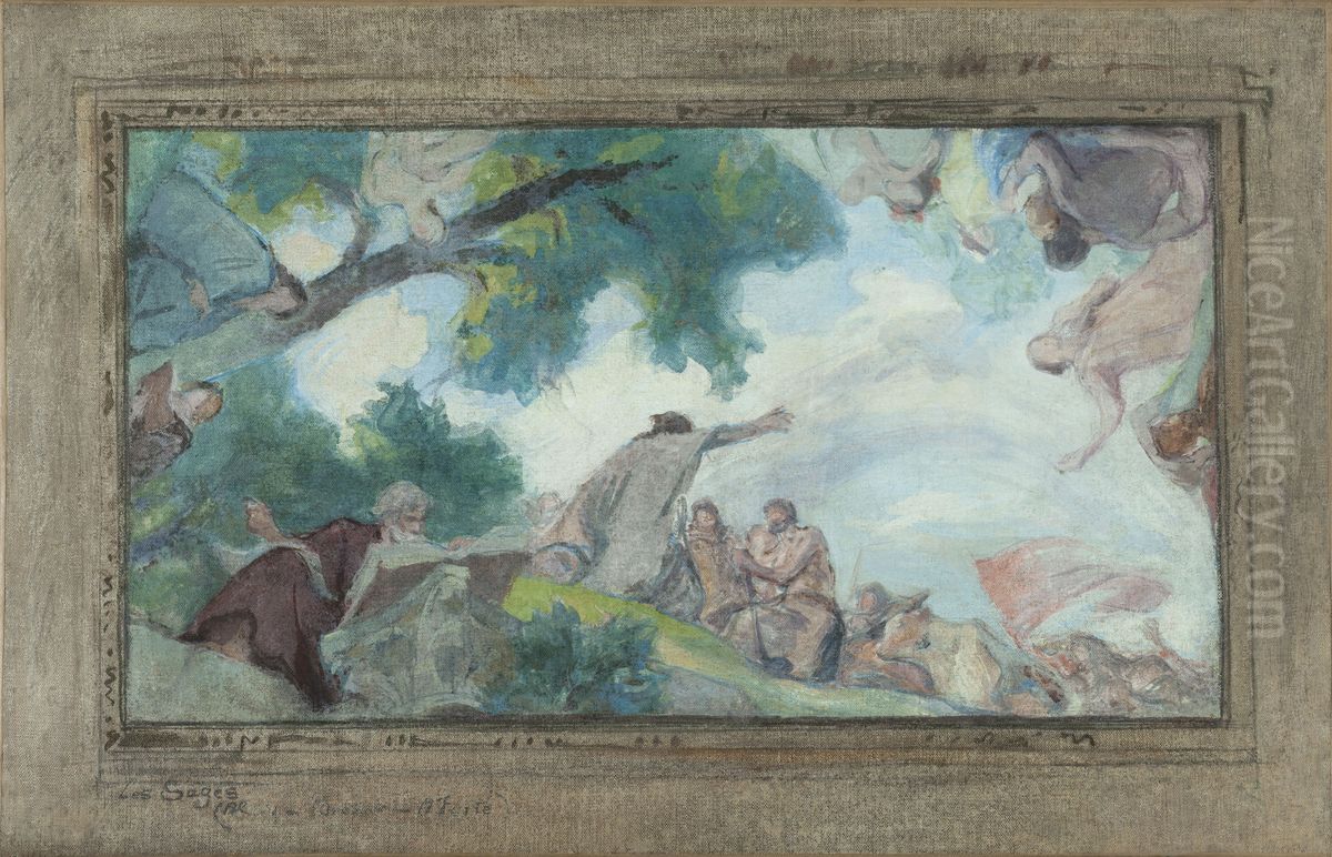 Esquisse pour l'Hotel de Ville de Paris : Les Sages Oil Painting by Victor Prouve