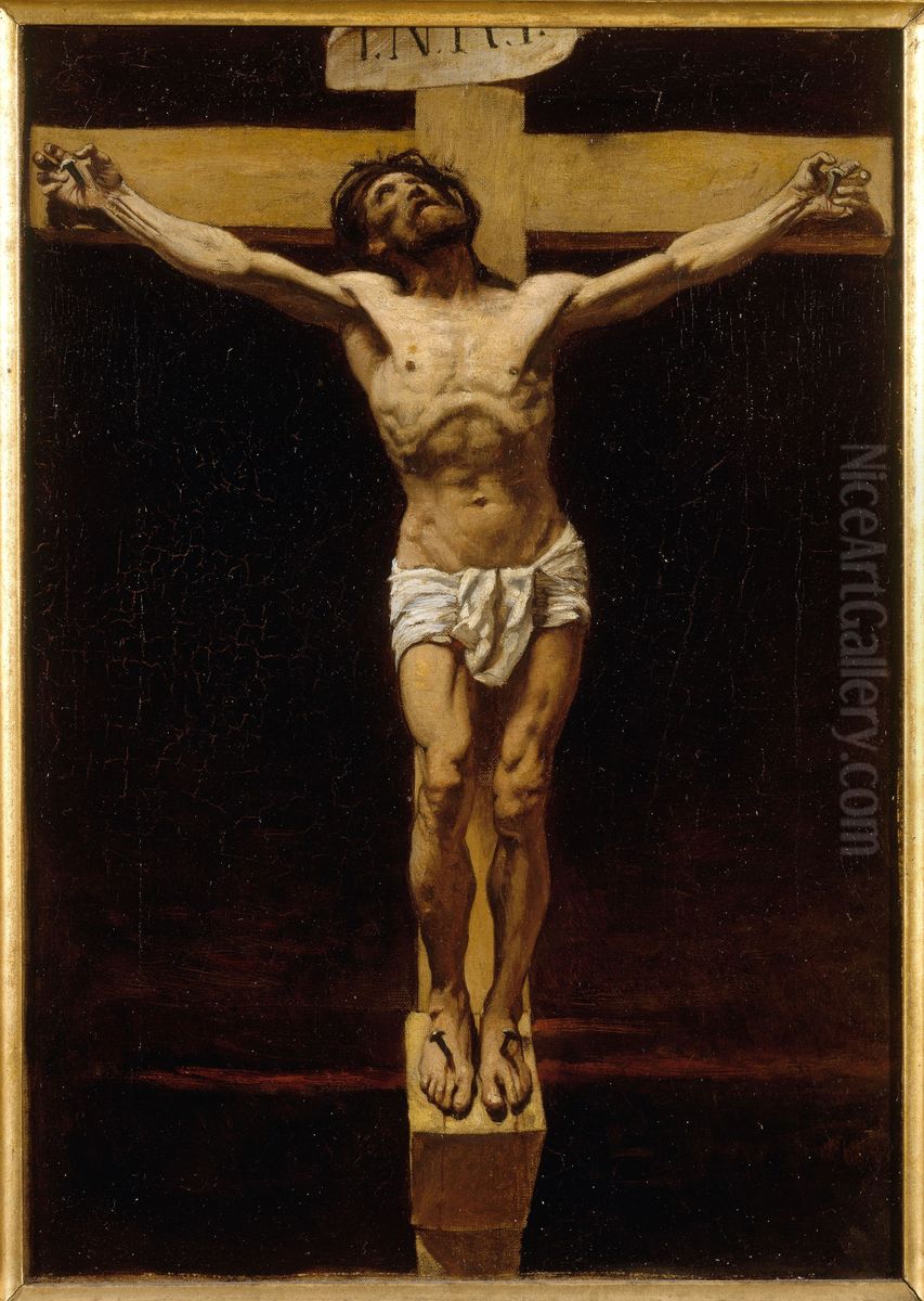 Christ on the Cross, sketch for the courtroom of the Cour des Assises of the Palais de Justice in Paris Oil Painting by Leon Bonnat