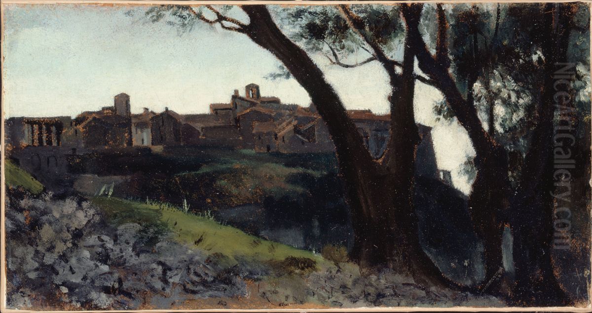 Paysage d'Italie. Village au crepuscule Oil Painting by Jean-Jacques Henner
