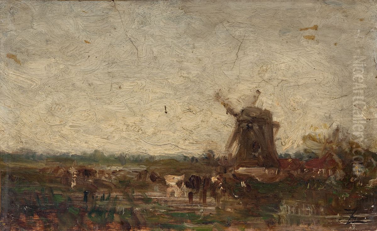 Hollande, le moulin Oil Painting by Felix Ziem