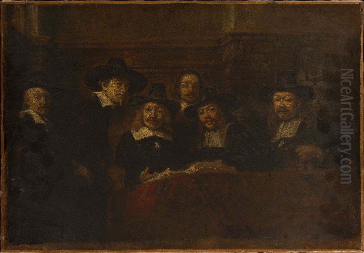 Les syndics des drapiers, copie d'apres Rembrandt Oil Painting by Felix Ziem