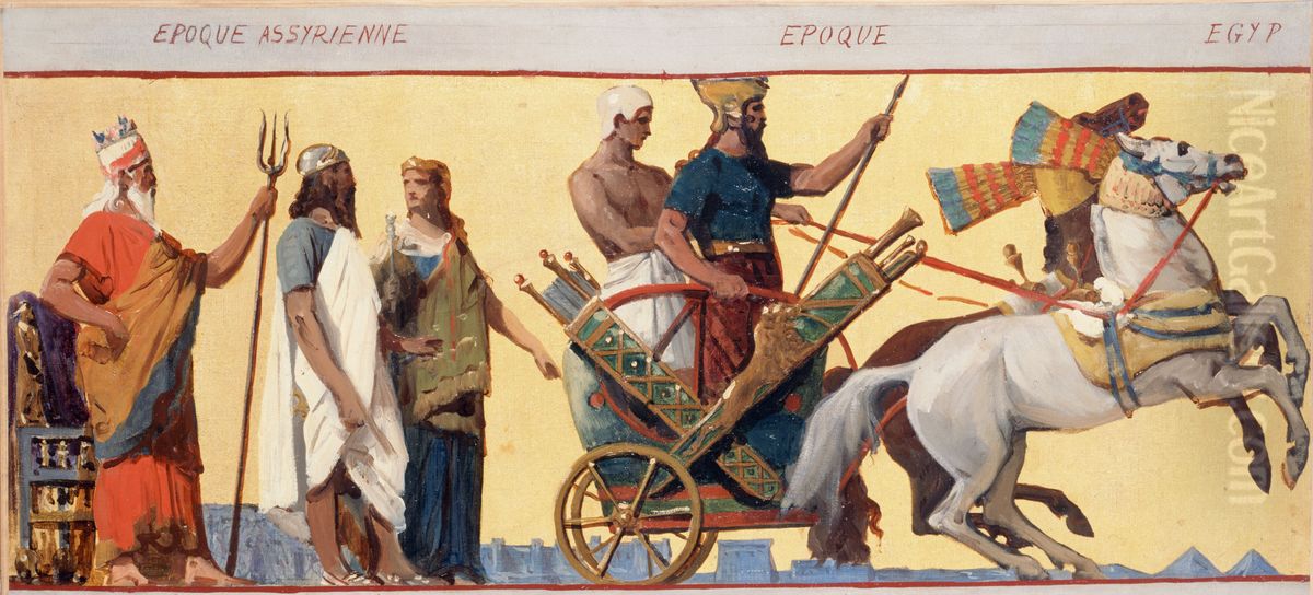 Epoque assyrienne, epoque egyptienne : Esquisse pour la salle de dessin de l'ecole des garcons de la rue Dombasle, 15eme arrondissement de Paris Oil Painting by Joseph Aubert