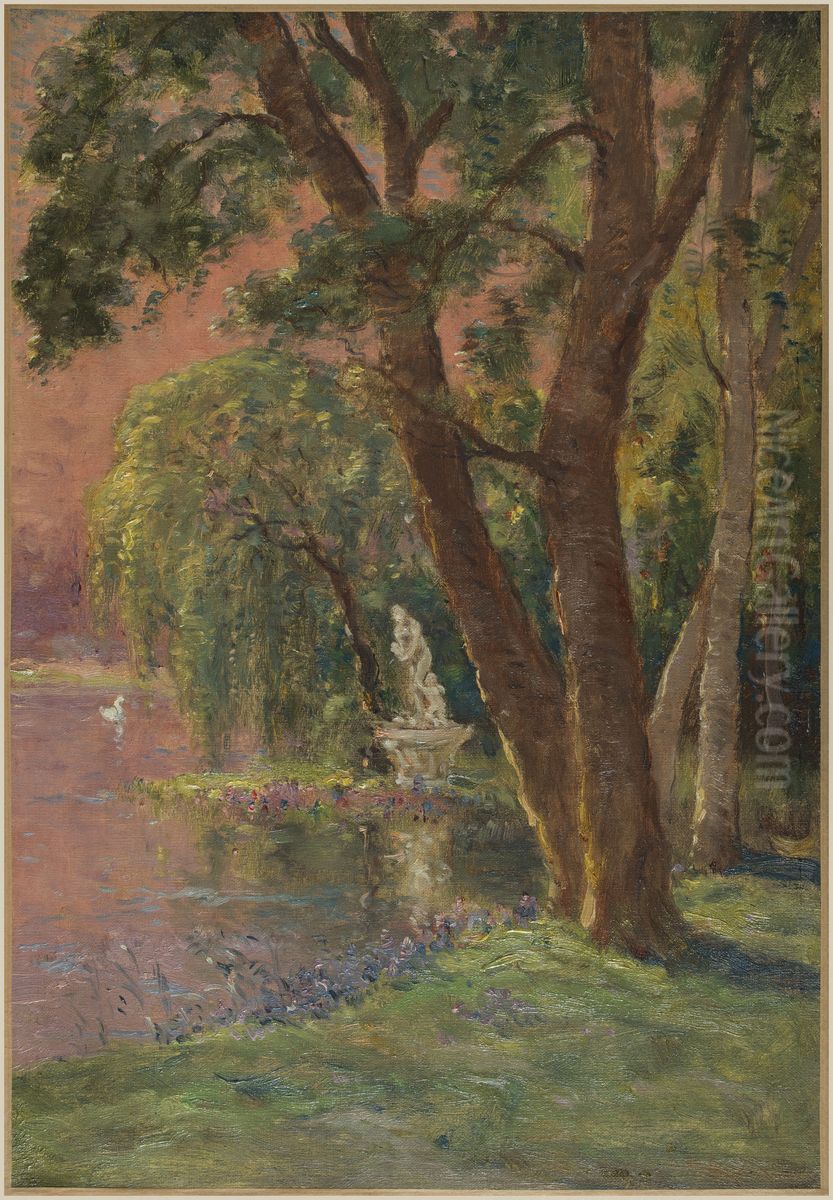Esquisse pour la mairie de Joinville-le-Pont : Le lac d'amour - le lever du soleil - la statue de Venus et Cupidon Oil Painting by Marie-Joseph Clavel
