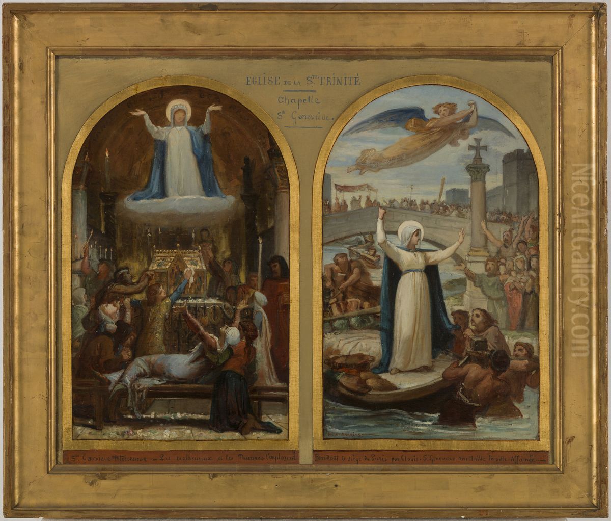 Esquisse pour l'eglise de La Trinite : Les Malheureux et les pauvres implorent sainte Genevieve intercesseur - sainte Genevieve ravitaille la Ville affamee pendant le siege de Paris par Clovis Oil Painting by Felix-Joseph Barrias