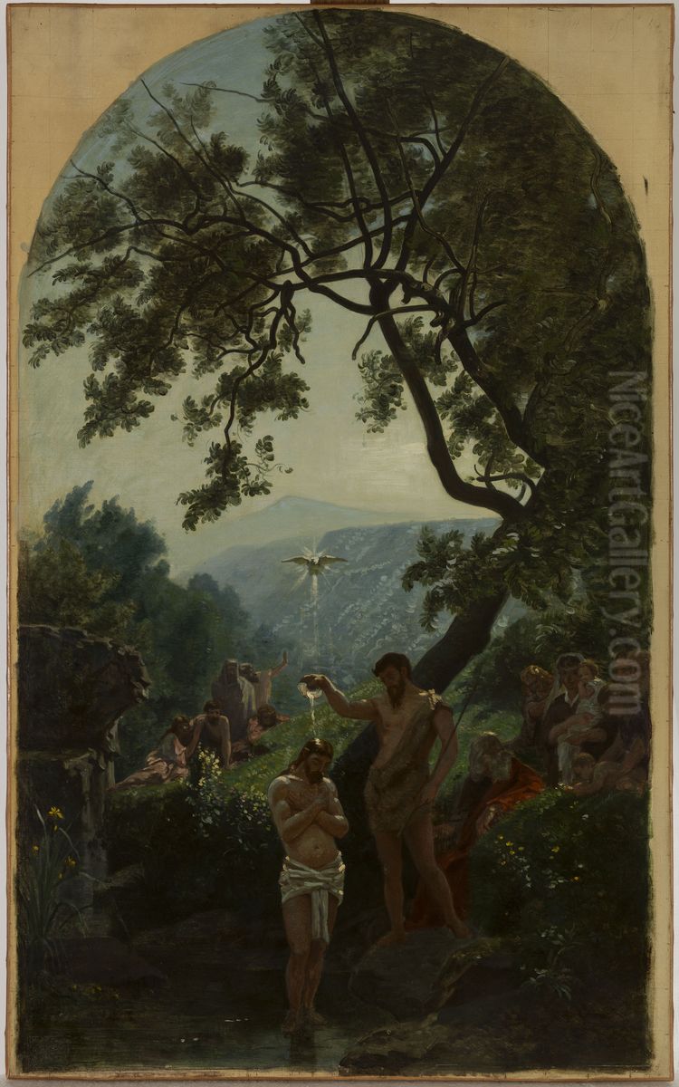 Esquisse pour l'eglise de la Trinite : Le Bapteme du Christ Oil Painting by Francois-Louis Francais