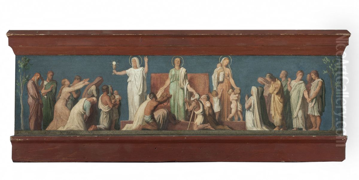 Esquisse pour l'eglise Saint-Vincent-de-Paul : Les trois Vertus theologales Oil Painting by Hippolyte Flandrin