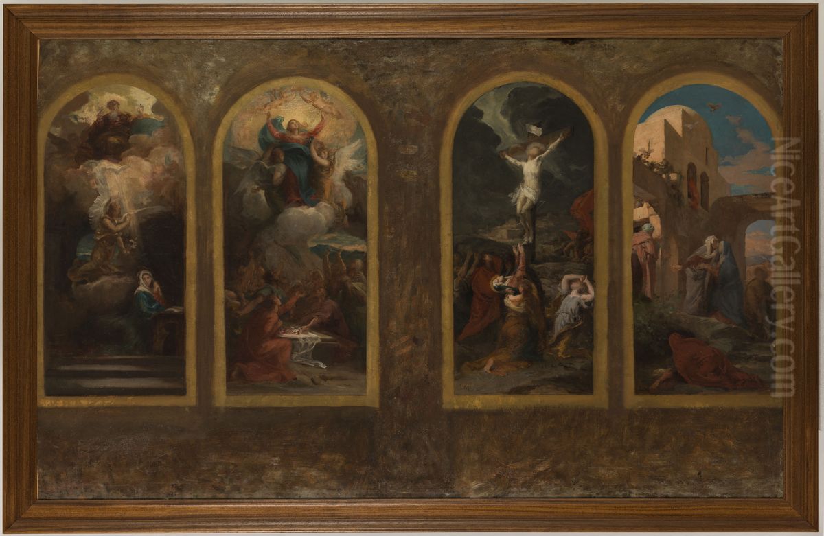 Esquisse pour l'eglise Notre-Dame-de-la-Croix : L'Annonciation - L'Assomption - Stabat Mater - La Visitation Oil Painting by Jules Machard