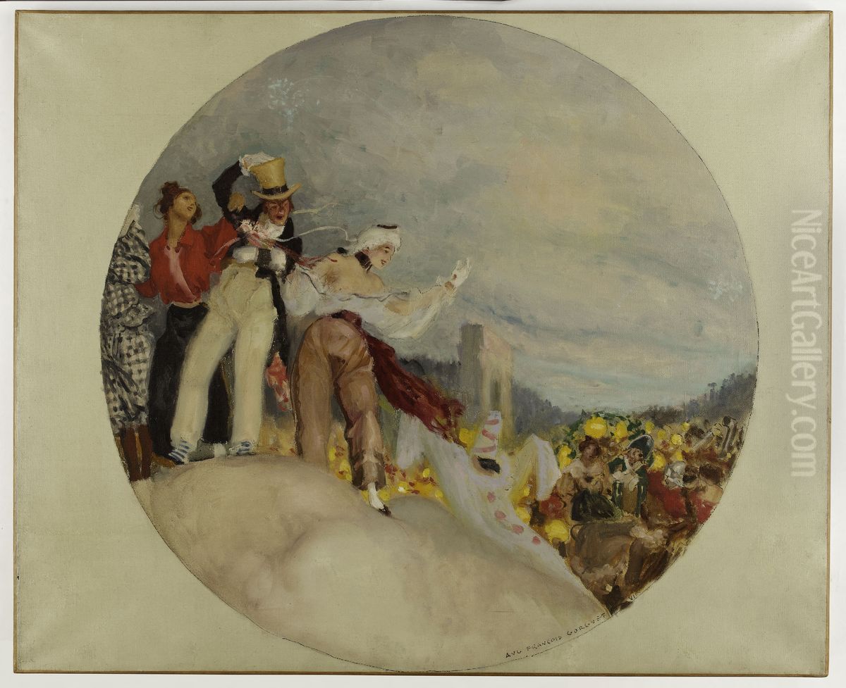 Esquisse pour la mairie du 10eme (salle des fetes): Parade sur les boulevards Oil Painting by Auguste Francois-Marie Gorguet