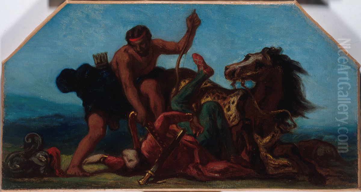 Esquisse pour le salon de la Paix a l'Hotel de Ville de Paris : Hercule vainqueur d'Hippolyte, reine des Amazones Oil Painting by Eugene Delacroix