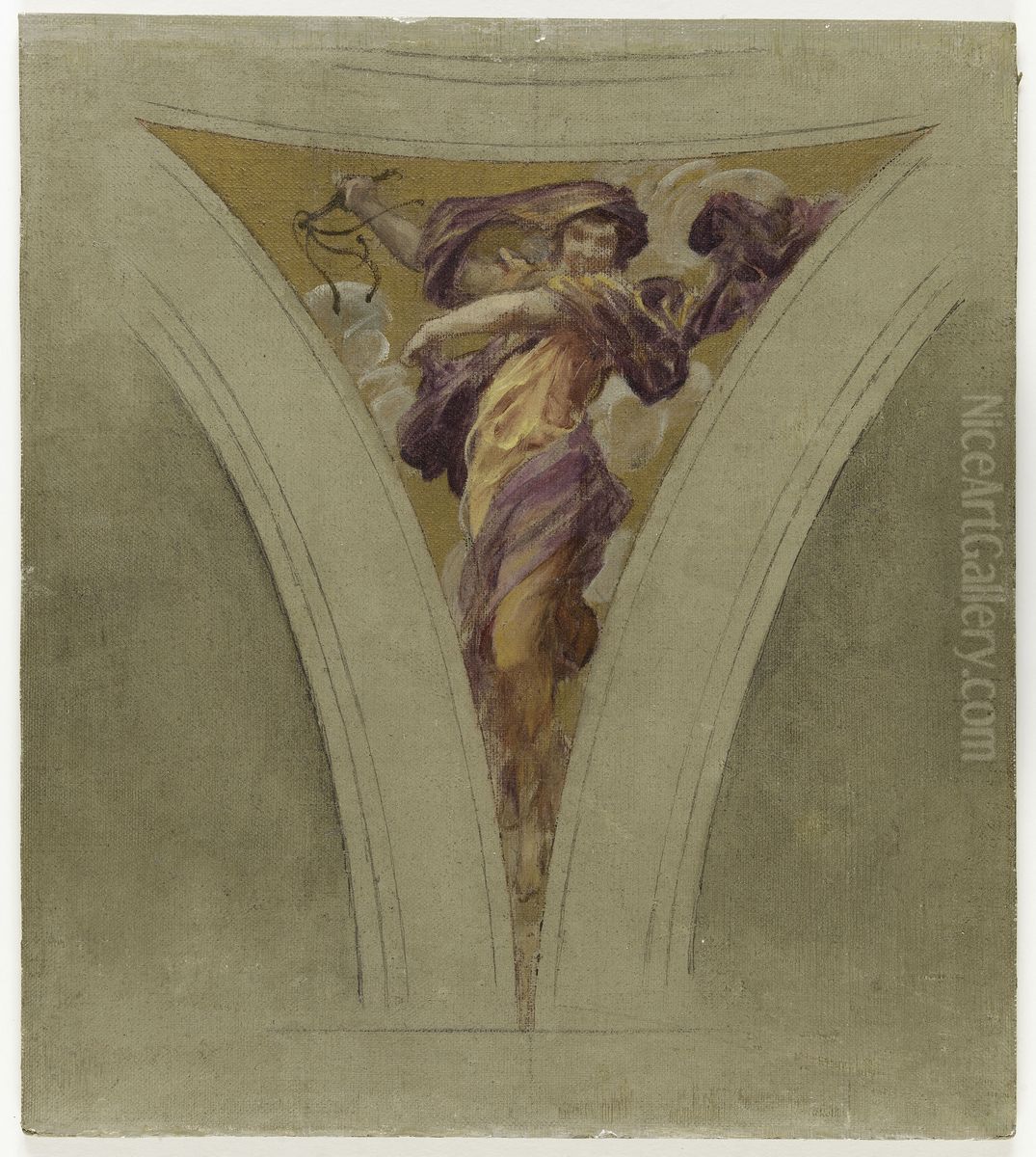 Esquisse pour l'escalier des fetes de l'Hotel de Ville de Paris : La chanson satirique Oil Painting by Francois Schommer