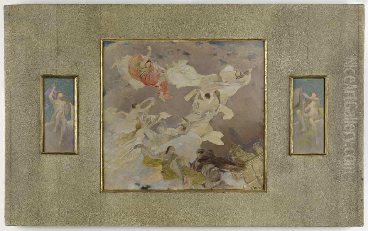 Esquisse pour le salon des Lettres de l'Hotel de Ville de Paris : La Meditation (plafond lateral) Oil Painting by Jules Lefebvre