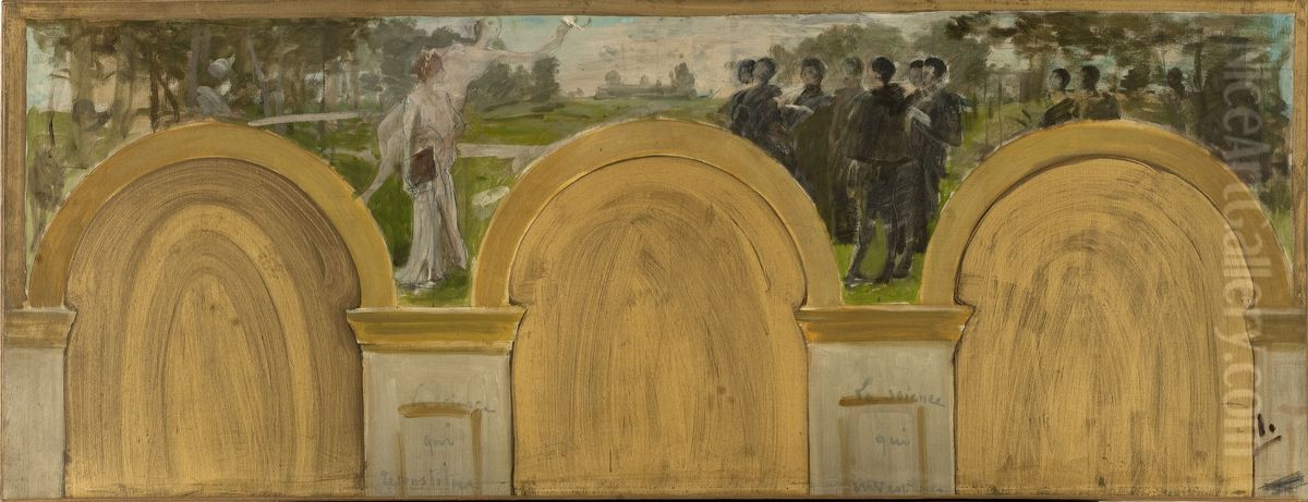 Esquisse pour le salon des Sciences de l'Hotel de ville de Paris : L'Enseignement de la Science. Oil Painting by Henry Lerolle