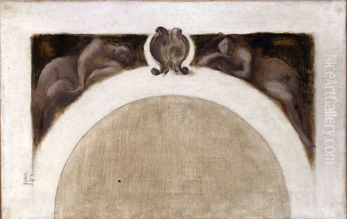 Esquisse pour le salon des Sciences de l'Hotel de Ville de Paris : Le Magnetisme - La Mecanique Oil Painting by Eugene Carriere