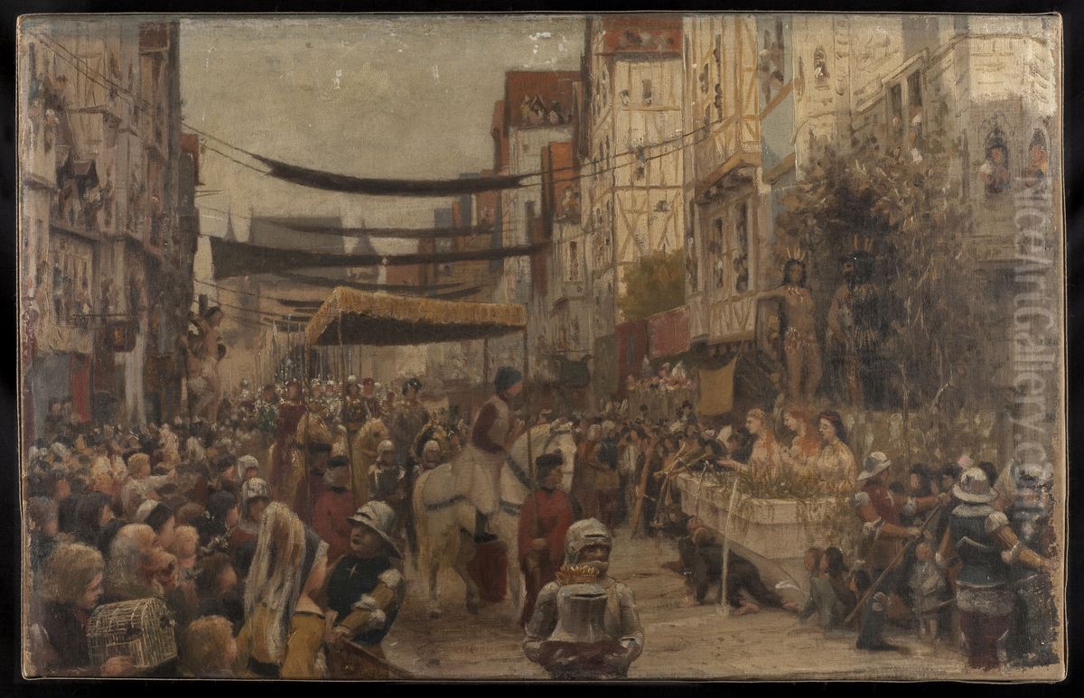 Esquisse pour le salon des Sciences de l'Hotel de Ville de Paris : Entree de Louis XI a Paris Oil Painting by Francis Tattegrain