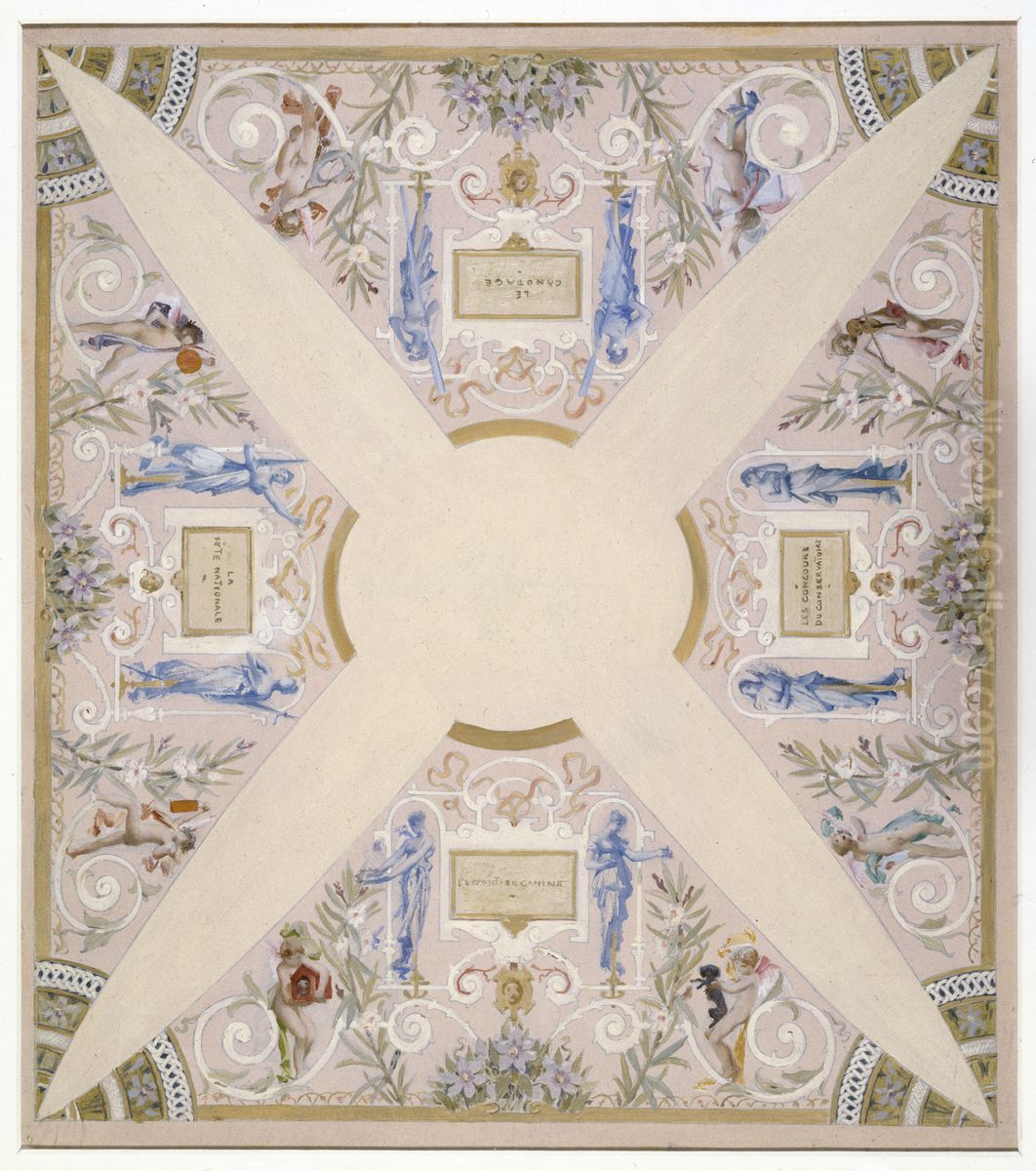 Esquisse pour l'escalier des Fetes de l'Hotel de Ville de Paris : Juillet Oil Painting by Luc-Olivier Merson