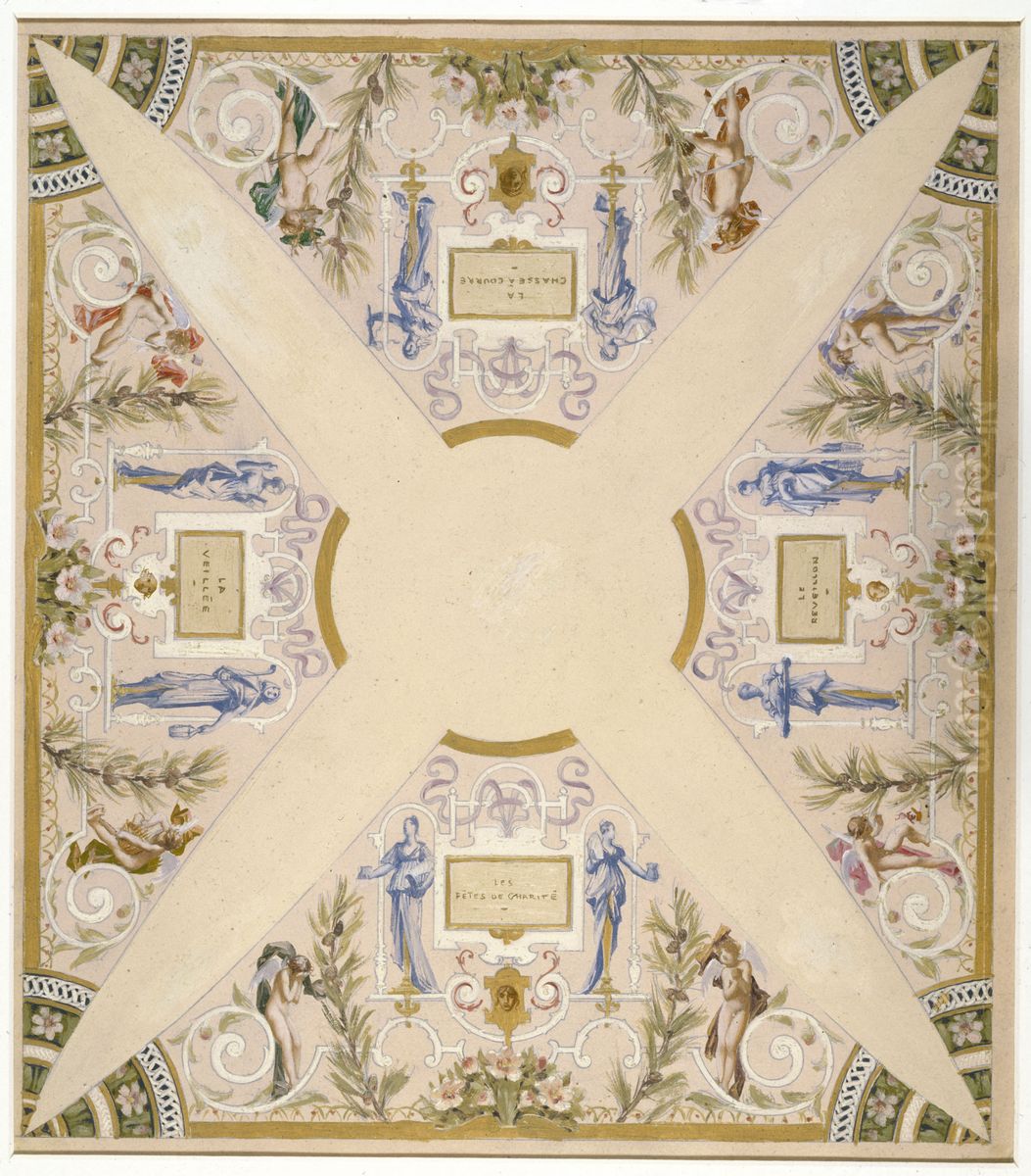 Esquisse pour l'escalier des fetes de l'Hotel de Ville de Paris : Decembre Oil Painting by Luc-Olivier Merson