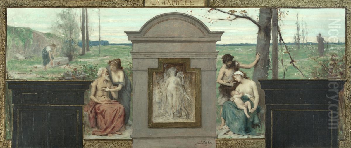 Esquisse pour la mairie du 15eme : La Famille Oil Painting by Francois-Alfred Delobbe