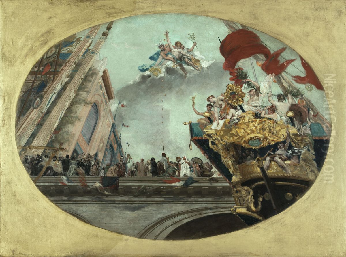 Esquisse pour l'escalier d'honneur de l'Hotel des Monnaies : la Ville de Paris recevant les nations Oil Painting by Jean-Joseph Weerts