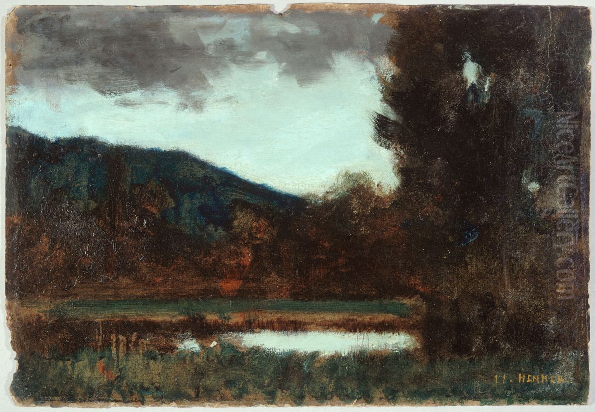 Paysage d'Alsace, crepuscule Oil Painting by Jean-Jacques Henner