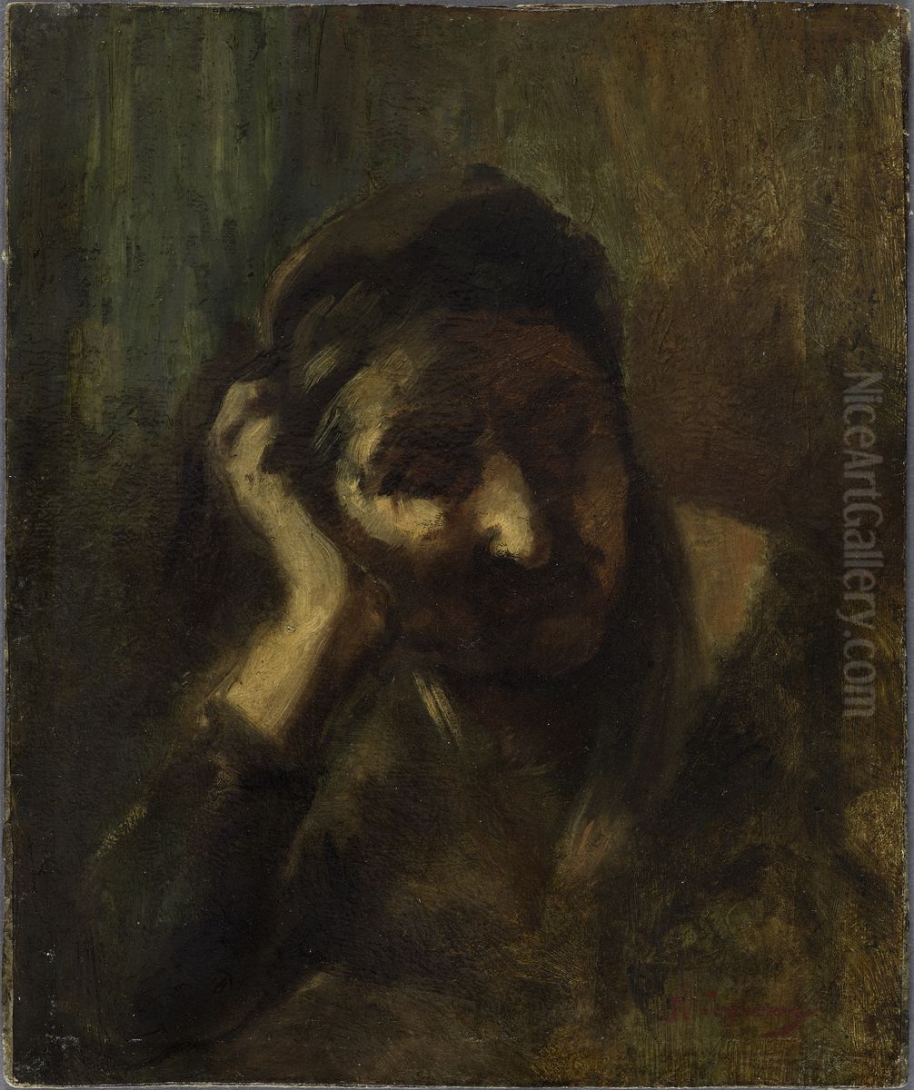 Tete de vieille femme italienne, dite Mere de la Palombella Oil Painting by Jean-Baptiste Carpeaux