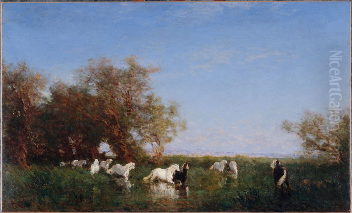 Chevaux sauvages en Camargue Oil Painting by Felix Ziem
