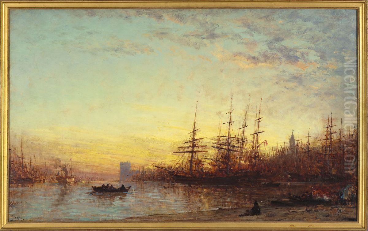 Le port de Marseille au coucher du soleil Oil Painting by Felix Ziem
