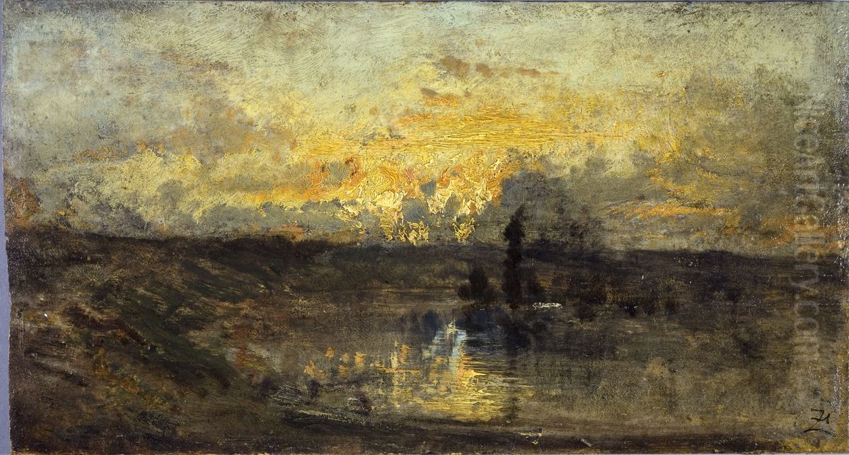 Tournant de riviere (au recto) ; trois etudes (au verso) Oil Painting by Felix Ziem