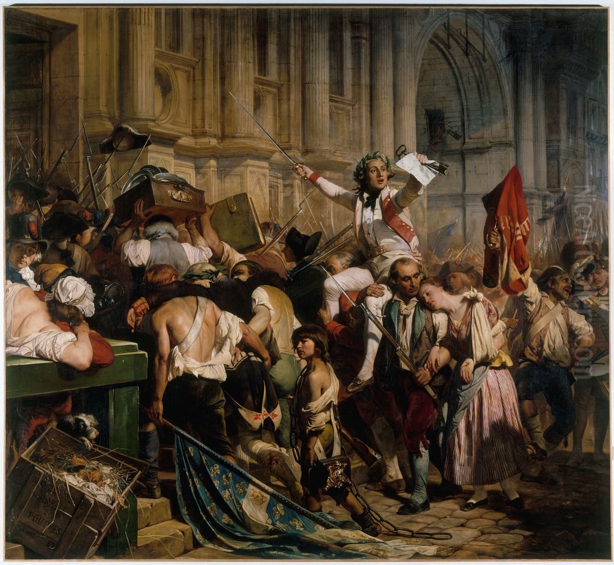Les vainqueurs de la Bastille devant l'Hotel de Ville, le 14 juillet 1789 Oil Painting by Paul Delaroche