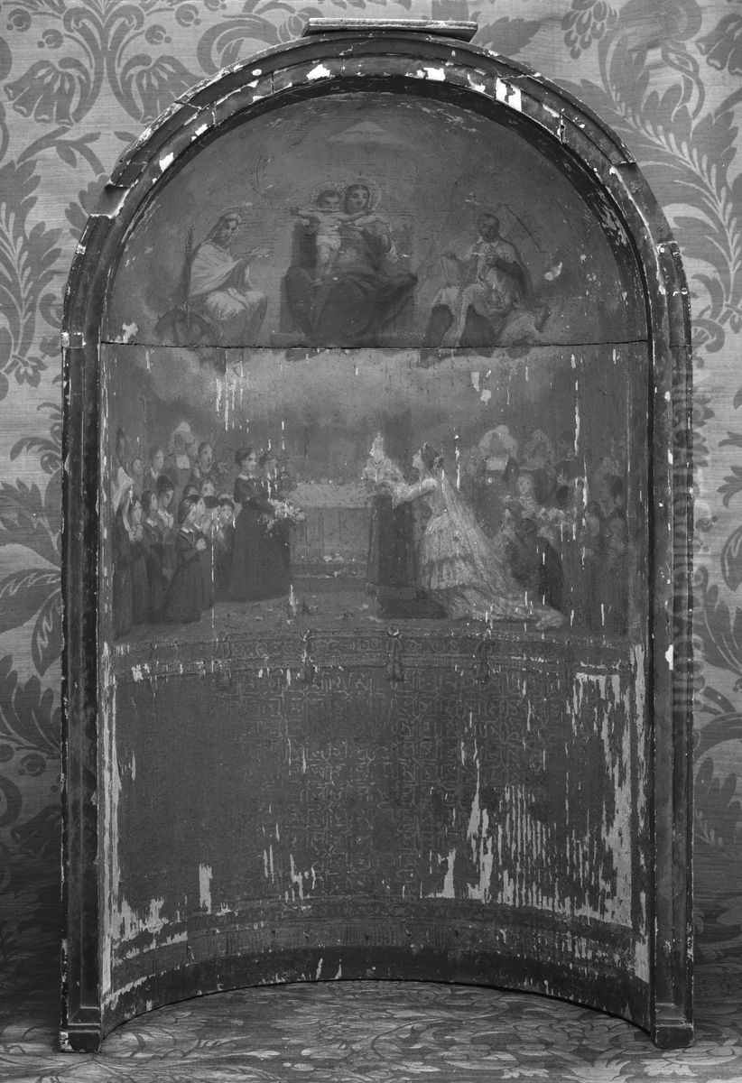 Maquette pour la chapelle de la maison de l'education des jeunes ouvrieres: l'Imperatrice mettant l'oeuvre des jeunes ouvrieres sous la protection de la Vierge, de saint Vincent-de-Paul et de sainte Genevieve Oil Painting by Felix-Joseph Barrias