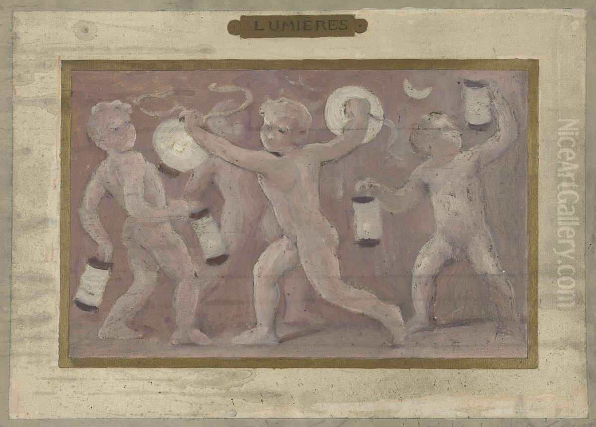 Esquisse pour la salle des fetes de l'Hotel de Ville : Lumieres Oil Painting by Albert Aublet