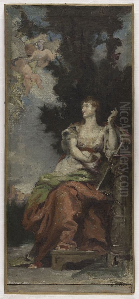 Esquisse pour la salon des Lettres de l'Hotel de Ville de Paris : L'Histoire Oil Painting by Eugene Romain Thirion